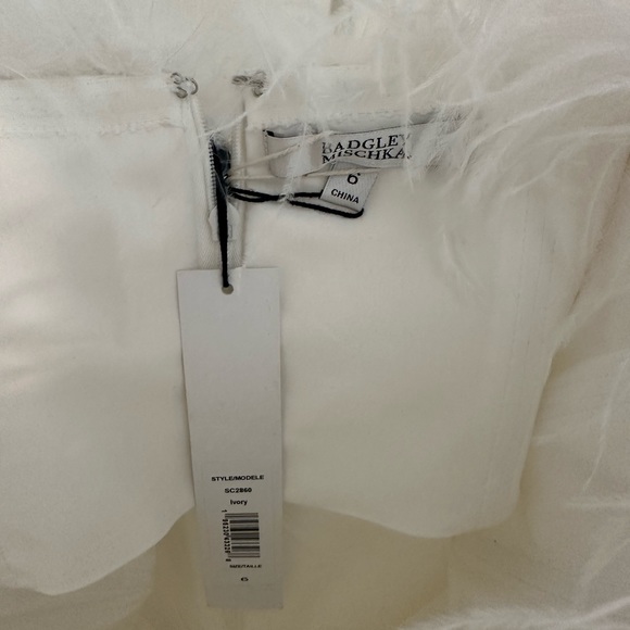 Badgley Mischka Off The Shoulder Feather Cocktail Dress - Picture 7 of 7